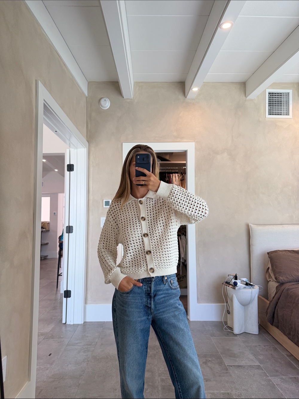 H&M Chunky Ivory Button-Front Cropped Sweater